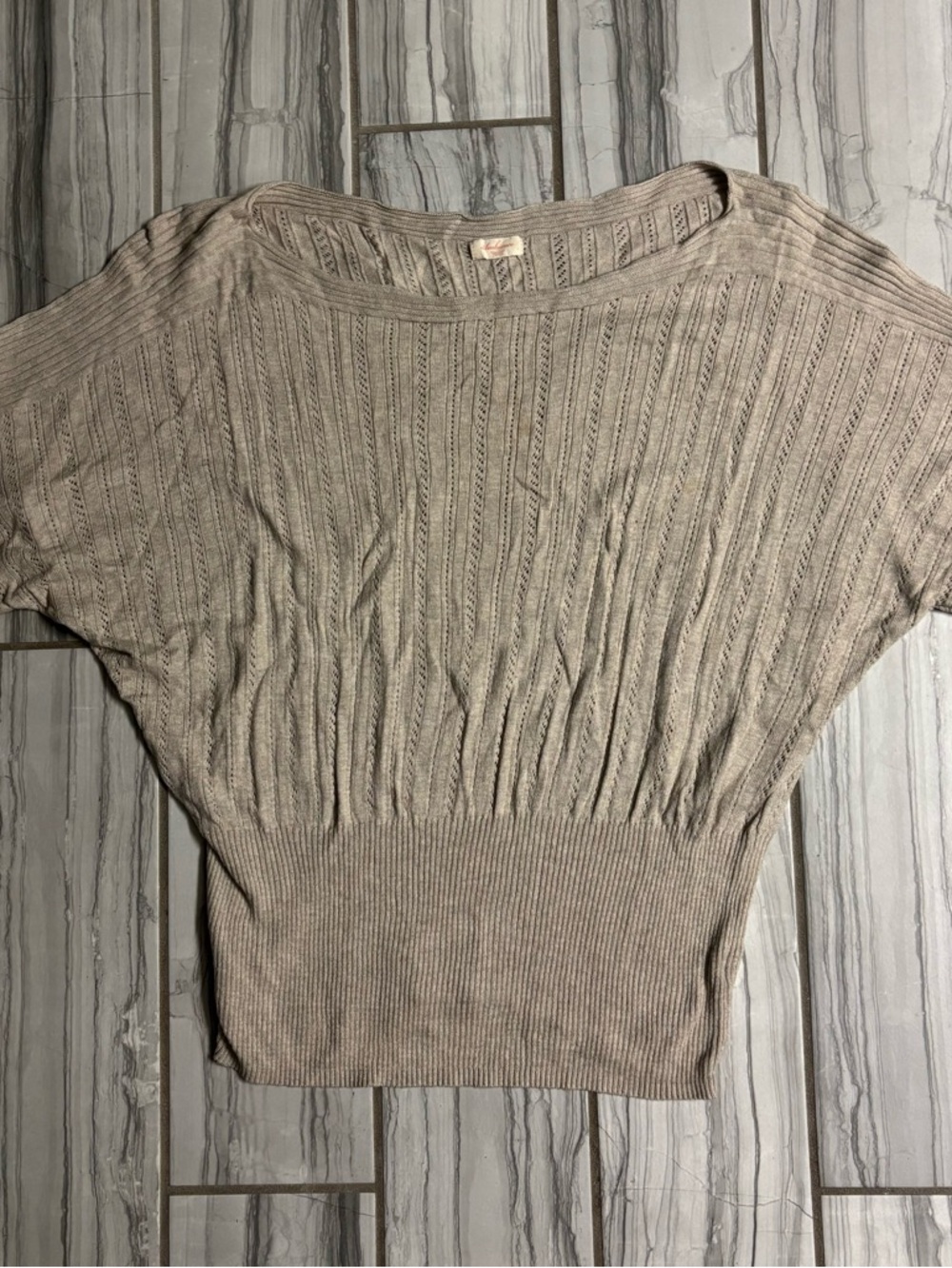 Ambiance Neutral Taupe Ribbed Knit Short Sleeve Top